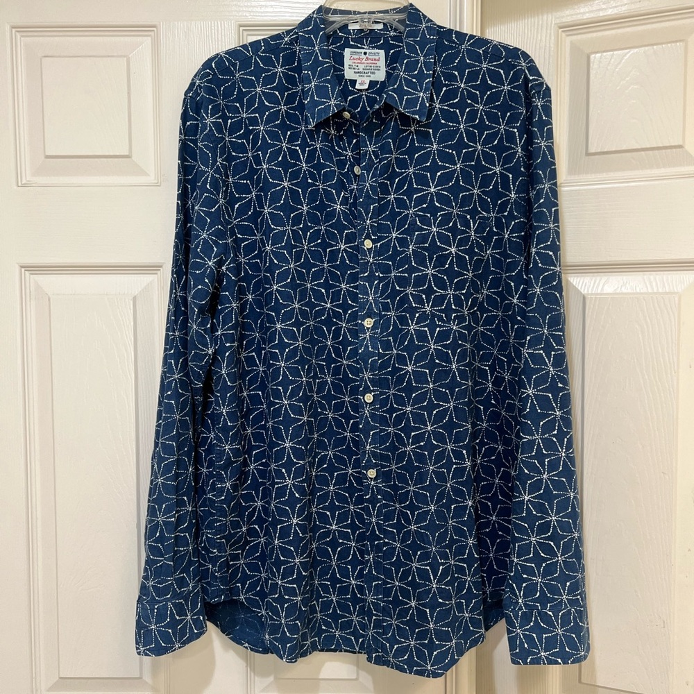Lucky Brand‎ Men’s Size XL Blue Artistic Print Cotton Casual Button Front Shirt
